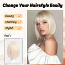 Short Platinum Blonde Straight Wig with Bangs Light Blonde Bob Wigs for Women Natural Looking 613 Blonde Synthetic Hair Heat Resistant Fiber Wig for Daily Party Cosplay (10 inch)