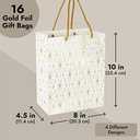Sparkle and Bash 16-Pack Medium White and Gold Gift Bags with Handles & Tags for Weddings Baby Bridal Showers Birthday Party Favors, 4 Geometric Foil Designs (8 x 10 x 4.5 Inch Gift Bag)