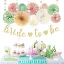 Sage-Green Pink Bridal-Shower Bachelorette Party-Decorations - 22pcs Bride To Be Banner, Beige Paper Lanterns Streamers, Tissue Pom Poms Flowers Fans Favors Wedding Decor Supplies Hugmoon
