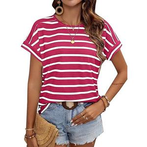 LilyCoco Womens Short Batwing Sleeve Striped Shirt Crew Neck, Medium