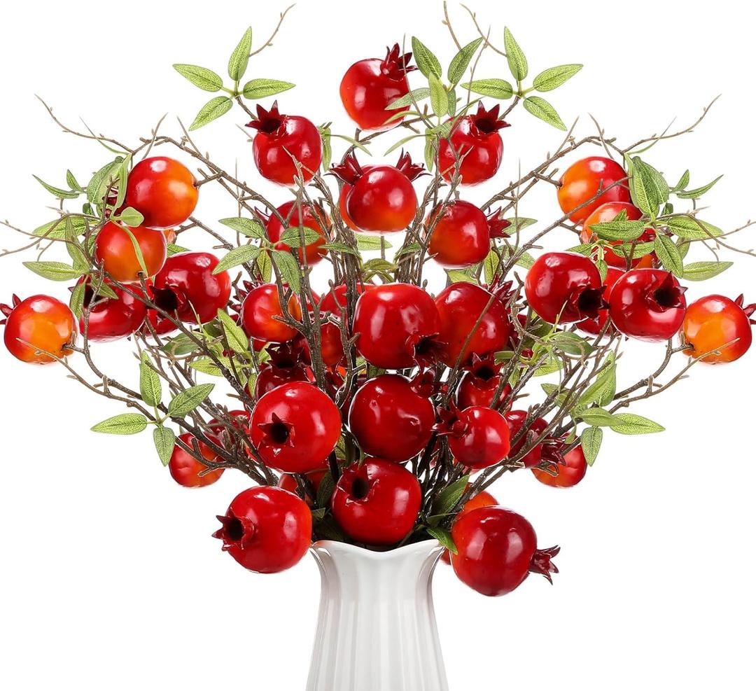10 Pcs 21.65'' Artificial Pomegranate Branches Tall Faux Pomegranate Flower Stem Fake Berries Branches for Wedding Home Vase Party Decorations(Red)