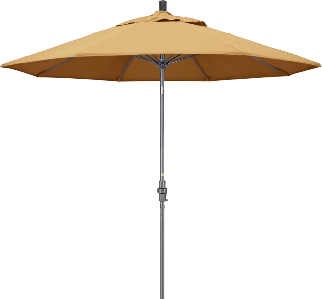 California Umbrella 9' Rd. Crank Lift, Collar Tilt, Aluminum Pole, Fiberglass Rib Patio Umbrella, Hammer tone Grey Finish, Sun brella Wheat
