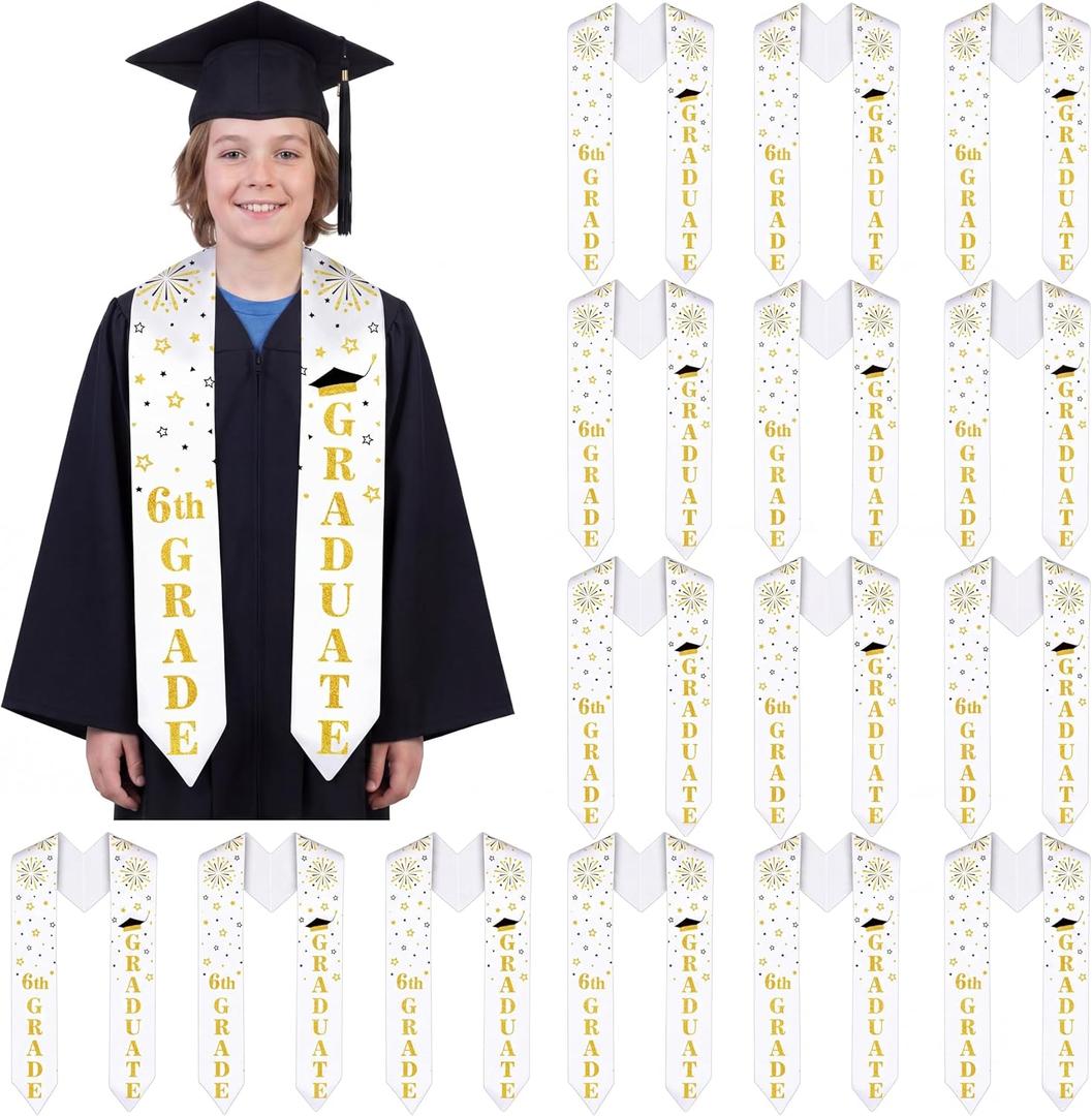 16 Pcs 6th Grade Graduation Stole Class of 2026 for Kids Gift Elementary Graduation Sash Decor for Students Boys Girls