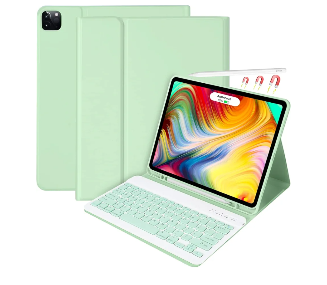 iPad Pro 12.9 inch Case with Keyboard for iPad 12.9-inch 4th/5th/3rd Generation 2020/2021/2018 with Smart Magic Wireless Keyboard - Bulit-in Pencil Holder - Auto Sleep/Wake Function, Green