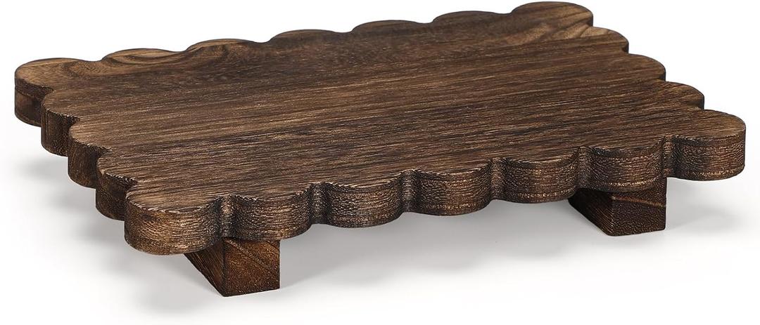 Yookeer Scalloped Wood Riser Tray Soap Rustic Bathroom Decoration Scalloped Stand Soap Tray Wooden Decorative Pedestal Farmhouse Stand Decor for Bathroom Kitchen Bottles Dishes Plant Candles Display