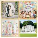 Wedding Arch Backdrop Stand 4ft, Metal Arch with Cover, Metal Arch Stand & Arch Stand Cover Set with 100 Party Multi-Colored Balloons for Birthday Party Wedding Ceremony Bridal Baby Shower Event Decor