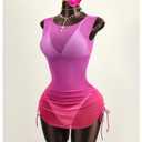 RoseSeek Women's Sheer Mesh Cover Up Dress Bodycon Side Drawstring Mini Dress Bikini Cover Ups Hot Pink Medium (M)