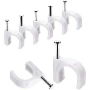Cable Clips, 100 Pcs, 10mm, Wire Wall Clips with Steel Nails, Cable Management Organizer Clips, Cable Tacks Coax Holder Clips, RG6 RG59 CAT6 RJ45 Cable Cord Clips, White
