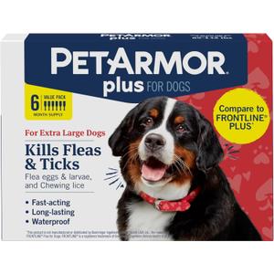 PetArmor Plus Flea and Tick Prevention for Dogs, X-Large Dog Flea and Tick Treatment, 6 Doses, Waterproof Topical, Fast Acting, For X-Large (89-132 lbs)