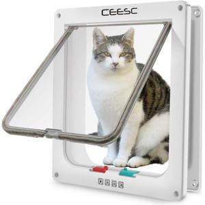 CEESC Extra Large Cat Door (Outer Size 11"x9.8"), Weatherproof, White, ABS Material, 4-Way Locking Flap for Cats & Dogs up to 25.54 lbs