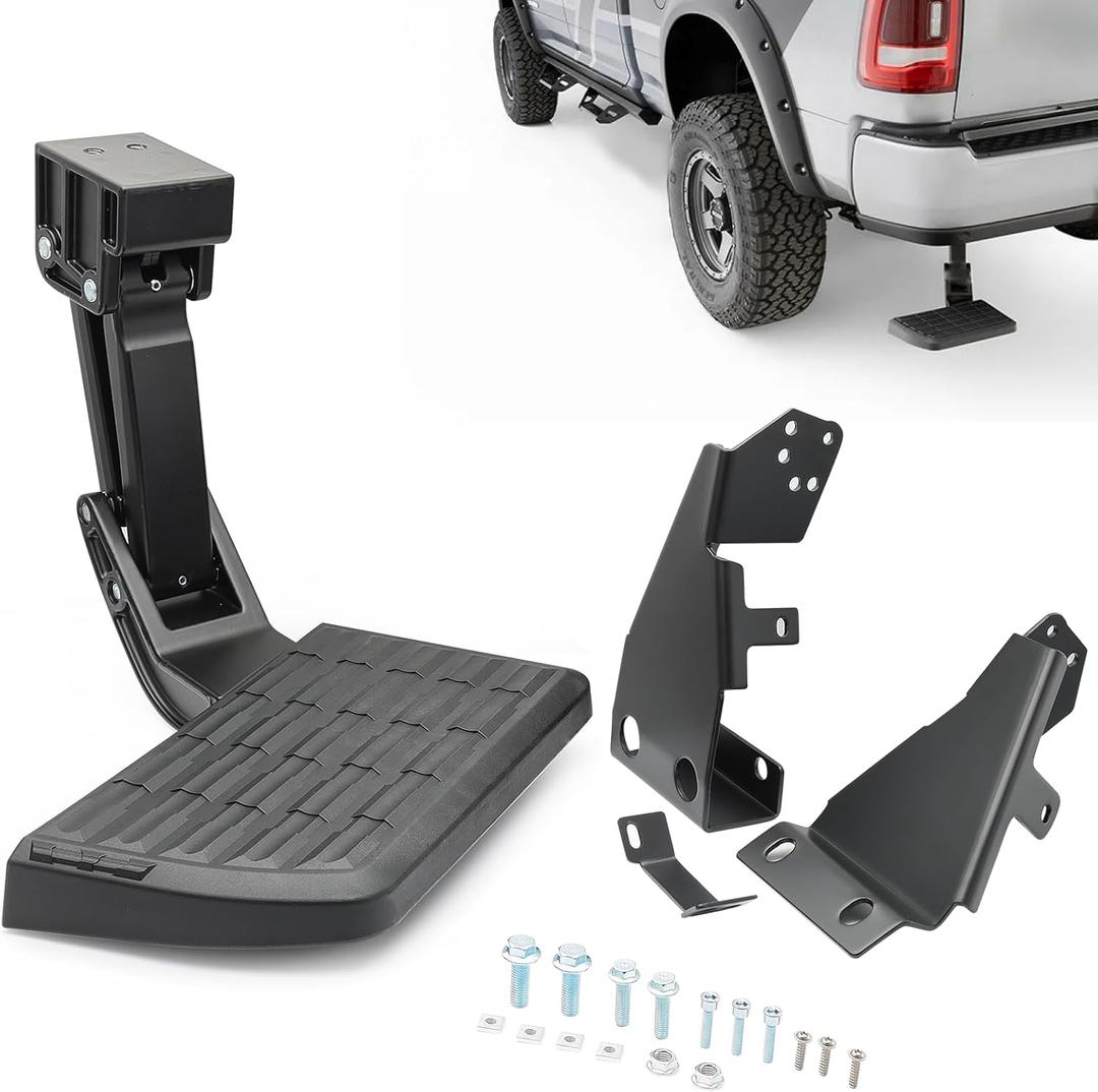 75328-01A Truck Rear Bed Step for Ford F150 2021 2022 2023(Excludes Dual Exhaust) Truck Bed Side Step, Retractable Bumper Tailgate Bedstep Black Replace# 75328-01A 7532801A