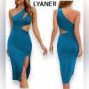 LYANER Women's  One Shoulder Ruched Sleeveless Bodycon Maxi Dress Small