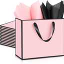 ReliThick 12 Pack Metallic Paper Gift Bag with Handles and Tissue Paper 11.8 x 10 x 4'' Thank You Favor Bag for Valentine's Day Wedding Bridesmaid Groomsman 5 Senses Gifts (Pink,Black)