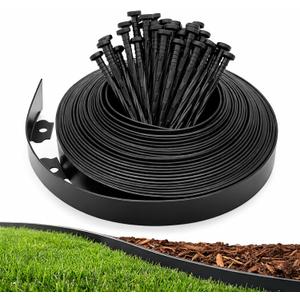 Gardzen 1.5" x 20' Landscape Edging Kit, Garden Edging Coil Comes with 24 Pcs Spikes, No Dig Lawn Border Design