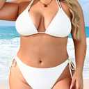 Daci Women Plus Size Triangle Bikini Sets Two Piece Double Straps Halter Swimsuit Side Tie String Sexy Bathing Suits (White) 16W
