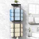 Towel Rack for Bathroom, Wall Mounted Vertical Rolled Towel Storage Organizer Holder with Shelf, Holds Up 6 Large Bath Sheets, Black (Standard Size)