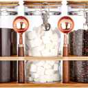 3 x Glass Coffee Storage Container with Bamboo Shelf, 3PCS 49oz Airtight Sealed Coffee Bean Jar with Clamp Lid & Measuring Spoon, Kitchen Pantry Canister Set for Ground Coffee Sugar Tea Flour