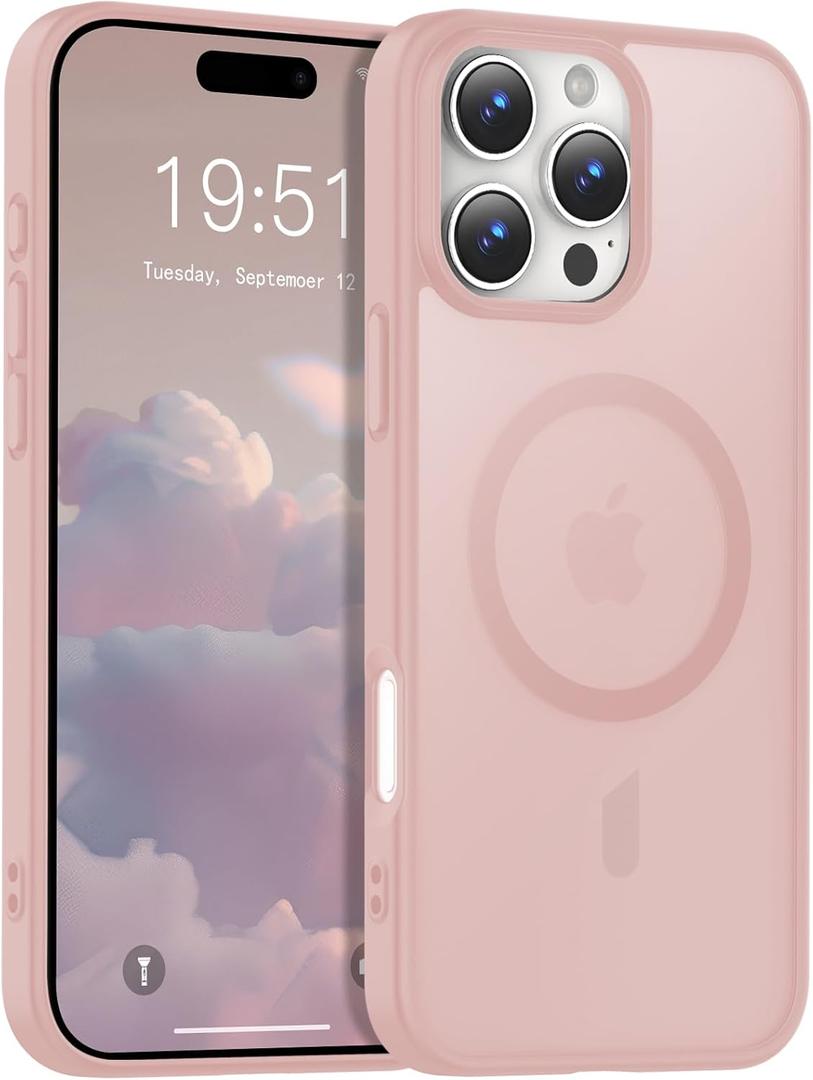 Temdan for iPhone 16 Pro Max Case [Compatible with MagSafe] [Military-Grade Drop Protection] [Anti-Fingerprint] [Anti-Scratch] Slim Silky-Soft Touch Translucent Matte Case 6.9 inch, Light Pink