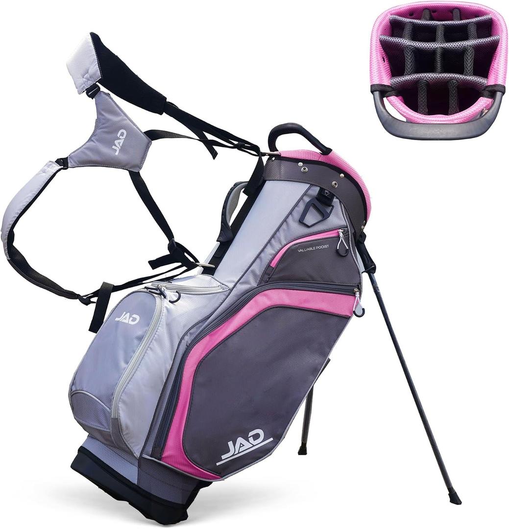 JAD Lightweight Womens Golf Bag, Golf Stand Bag for Women/Ladies, 14-Way Top Dividers, Ultra Lightweight, Large Pockets for Accessories, Durable Water Resistant, Pink/Grey