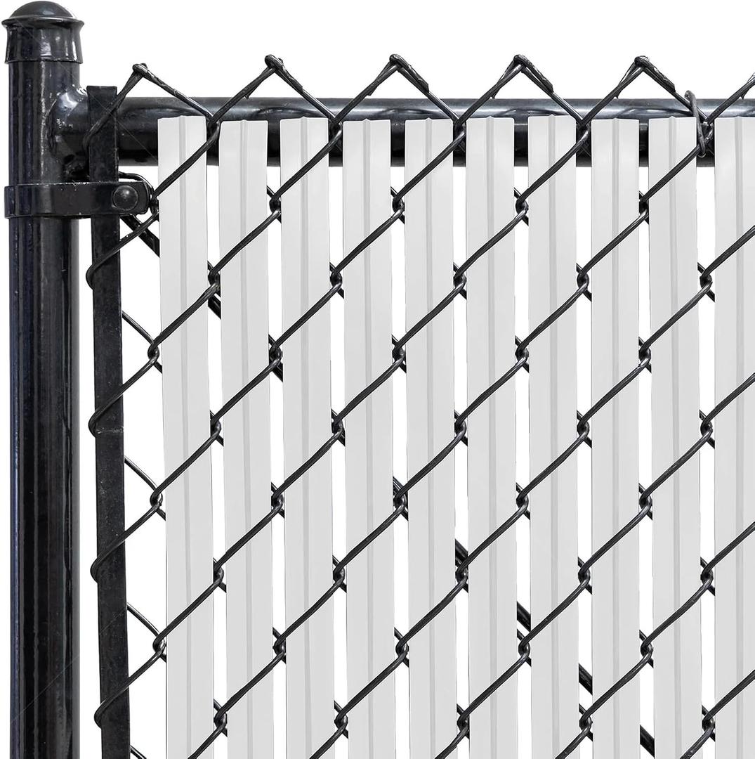 Privacy Fence Slats, Chain-Link Bottom Lock, White, 4ftx10ft | 4ft x10ft, Gardening, Privacy, Outdoor Wall, Balcony, Patio, Yard, Wind Screen, Fence Cover for Dog, Cat, Pet, Hedge Slats