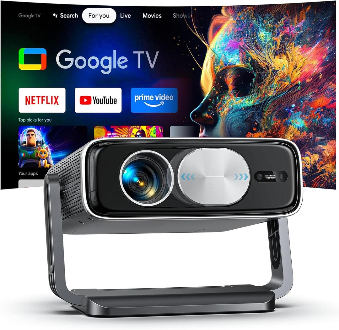 4K Projector Built-in Google TV, 2500ANSI/Auto Lens Cap/AI Voice Control Projector with WiFi and Bluetooth, Smart Movie Projector with Auto Focus & Keystone, Mini Proyector for Apps/Celling/Outdoors