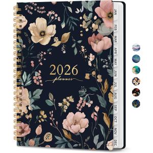 2026 Planner, Monthly and Weekly Calendar Planner for Women, Jan 2026 - Dec 2026, Hardcover Pretty 2026 Agenda Planner Book with Tabs, Spiral Bound, Perfect for School Office Home Supplies, 8.5" x 11" - Evening Petals