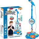 Kids Standing Microphone, Adjustable Standing Microphone, Children's Microphone, Karaoke Machines with Light Pedal, Sing Musical Toy with Flashing Stage Lights, Karaoke Toys Gift for Boy,Girls (Blue)