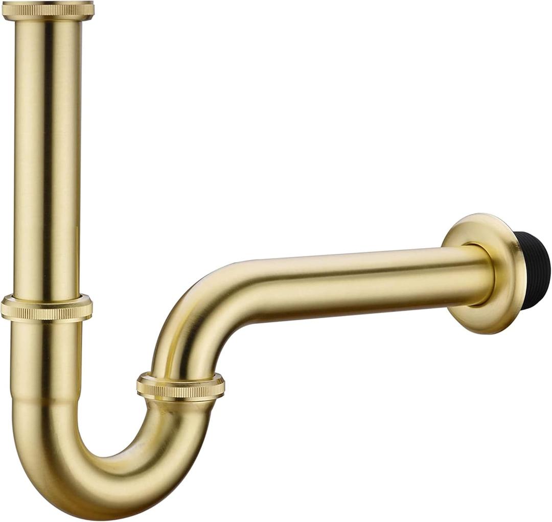 Bathroom Basin Sink U Shape Trap, Brass Core Adjustable Height 1-1/4 Bottle Trap Basin Sink Waste Drain P Trap, General US/CA Standard, Brushed Gold (U3-gold)