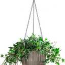 Melphoe 1 Pack Self Watering Hanging Planters Indoor Flower Pots, 8.3 Inch Outdoor Hanging Plant Pot Basket, Plant Hanger with 3Hooks Drainage Holes for Garden Home (Gray)