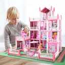 Doll House Set for Girls, Princess House Toys with 4 Dolls Furniture and 4-Story 11 Rooms,Pretend Play DIY with Light Strip for Kids, Building Dolls Playset Toys Kit Gift for Ages 3 4 5 6+