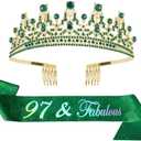 Green Happy Birthday Party Supplies Sash and Crystal Tiara for Mom Aunt Nana Sister Women Gifts