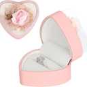 2 x LETURE Creative Heart Shaped Ring Gift Box with Flower, Velvet Earrings Jewelry Case, Jewellry Display Box for Wedding, Engagement, Proposal, Birthday and Anniversary (Pink)