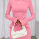 PRETTYGARDEN Womens Fall Long Sleeve Mini Dress 2025 Trendy Boat Neck Bodycon Knit Elegant Short Party Formal Dresses (Pink, M)