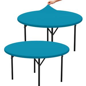 misaya 2 Packs Round Spandex Tablecloths, Stretch Elastic Tablecloth Cover Fits for 36"-44" Round Tables, Washable Polyester Table Cloth for Dining, Party, Outdoor and Indoor, Turquoise