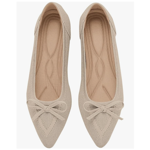 Women's Flats Pointed Toe Bow Knit Ballet Shoes Comfortable Dressy Mesh Slip On Flat Size 40, Beige