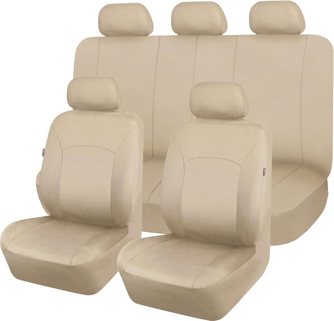 Flying Banner Car Seat Covers Front Seats Rear Bench Polyester car seat Protectors Easy installations Rear Bench Split Classic Man Lady Truck (Solid Beige)