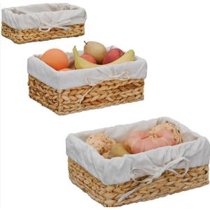 Household Essentials ML-5611 Set of Three Woven Wicker Storage Baskets with Removable Liners | Natural Seagrass,Brown (12x15.5) (10x13.5) (11.5x8 Inch)