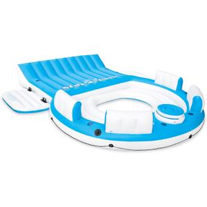 Intex 56299EP 145 x 125 x 20 Inch Splash N Chill Inflatable Lake and Pool Relaxation Island Lounger Seat for up to 7 Adults, Blue and White, 16.25 x 21 x 11.75"
