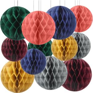 Affrolling 12 Pcs 8" Boho Honeycomb Balls Decoration Hanging Tissue Paper Pom Poms for Halloween Fall Thanksgiving Christmas Party Supplies Birthday Wedding Classroom Home Decor