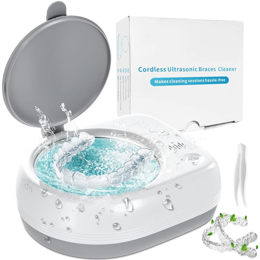 Ultrasonic Retainer Cleaner, Rechargeable Cordless Retainer Cleaner Machine with 50kHz, 2000mAh Battery Portable Charge Once Use 8 Times, Dental Cleaning Pod for Clear Retainer, Traval Use (80ml)