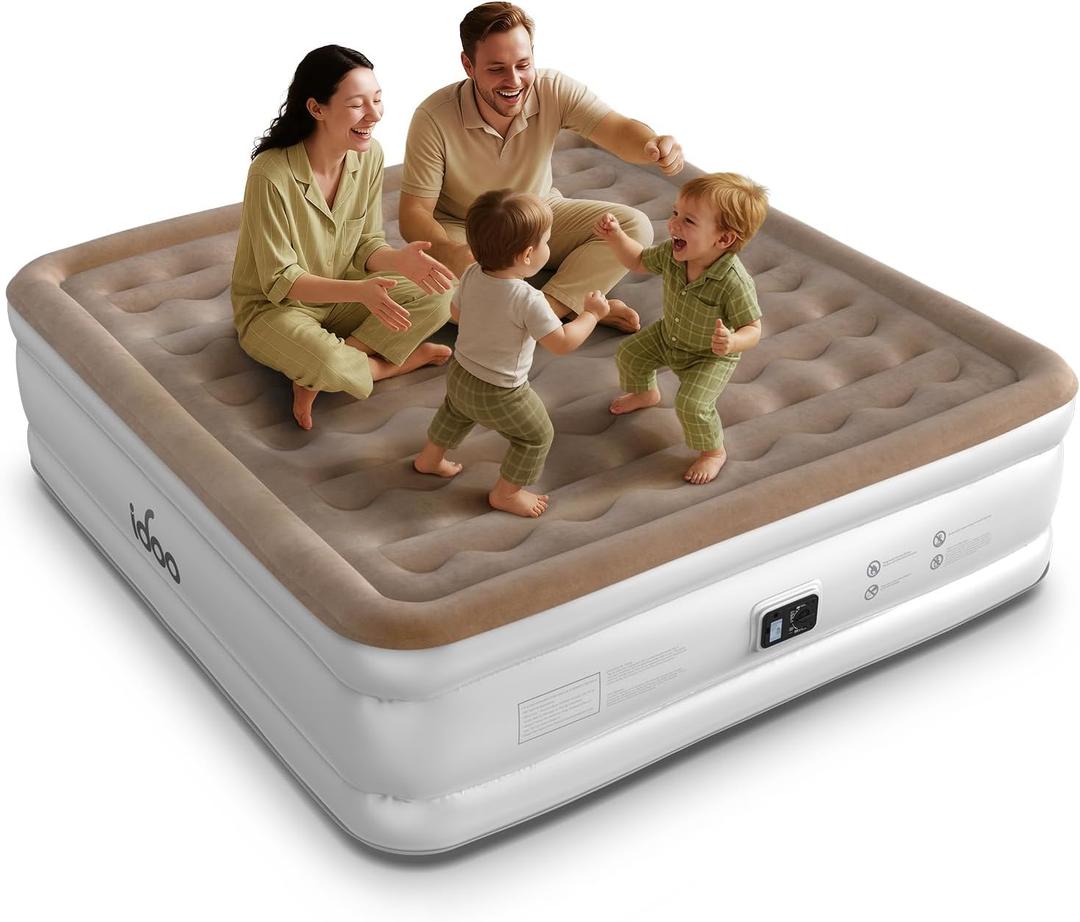 iDOO King Size Air Mattress with Built in Pump, 20 Raised Inflatable Mattress for Home Camping and Guest, Upgraded Blow Up Mattress, Durable Wave Beam Strong Support, Air Bed 80x76x20in(King)