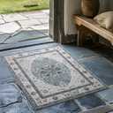 EVERGRACE Faux Wool Area Rugs 2'x 3' Boho Medallion Rugs for Living Room Indoor Outdoor Rugs for Bedroom Dining Room Entryway Kitchen Low Pile Washable Floor Mat Carpet, Steel Gray 2 PACK