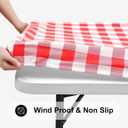 Smiry Rectangle Picnic Table Cloth, Elastic Waterproof Fitted Vinyl Tablecloths, Flannel Backed Buffalo Plaid Table Covers for Dining, Camping, Outdoor (White and Red, 36" x 60")