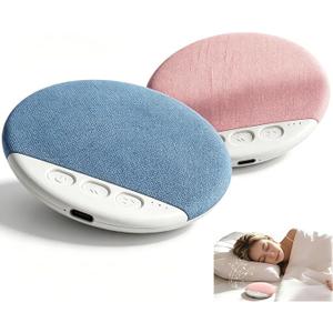 Sleep Pillow Speaker, 2 Pack Pillow Speaker with White Noise Timer, Flat Design Sleep Aid Speaker with Stereo Bass, Adult & Child Pillow with Built-in Private Sleep Earbuds (Blue + Pink)