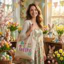 Canvas Bag for Easter Aesthetic Easter Tote Bag for Women