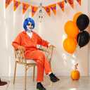 4 Pcs Halloween Horror Movie Costume Accessories Set, Womens Pajamas Set Orange Outfit, Blue Wig, Striped Gloves for Women Cosplay Party