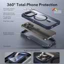 ESR for iPhone 15 Pro Case, Compatible with MagSafe, Full-Body Military-Grade Drop Proof Case for iPhone 15 Pro with Built-in 9H+ Tempered Glass Screen Protector and Stand, Clear Dark Blue