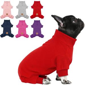 cyeollo Dog Pajamas Fleece Dog Pjs Thermal Dog Onesie Stretchy Jumpsuits Doggie Warm Coat Outfits for Pet Cat Apparel Color Red (Small (chest Girth: 13"-15"))