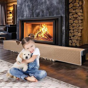 Thick Fireplace Hearth Cushion - Baby Proof Cover with Edge & Corner Guard, 94" X 35" Brown