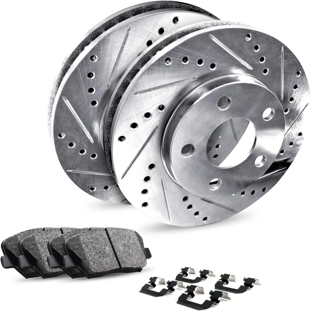 R1 Concepts Rear Brake Kit For 2016-2022 Honda Civic| Drilled Slotted Brake Rotors| Ceramic Brake Pads and Rotors Kit